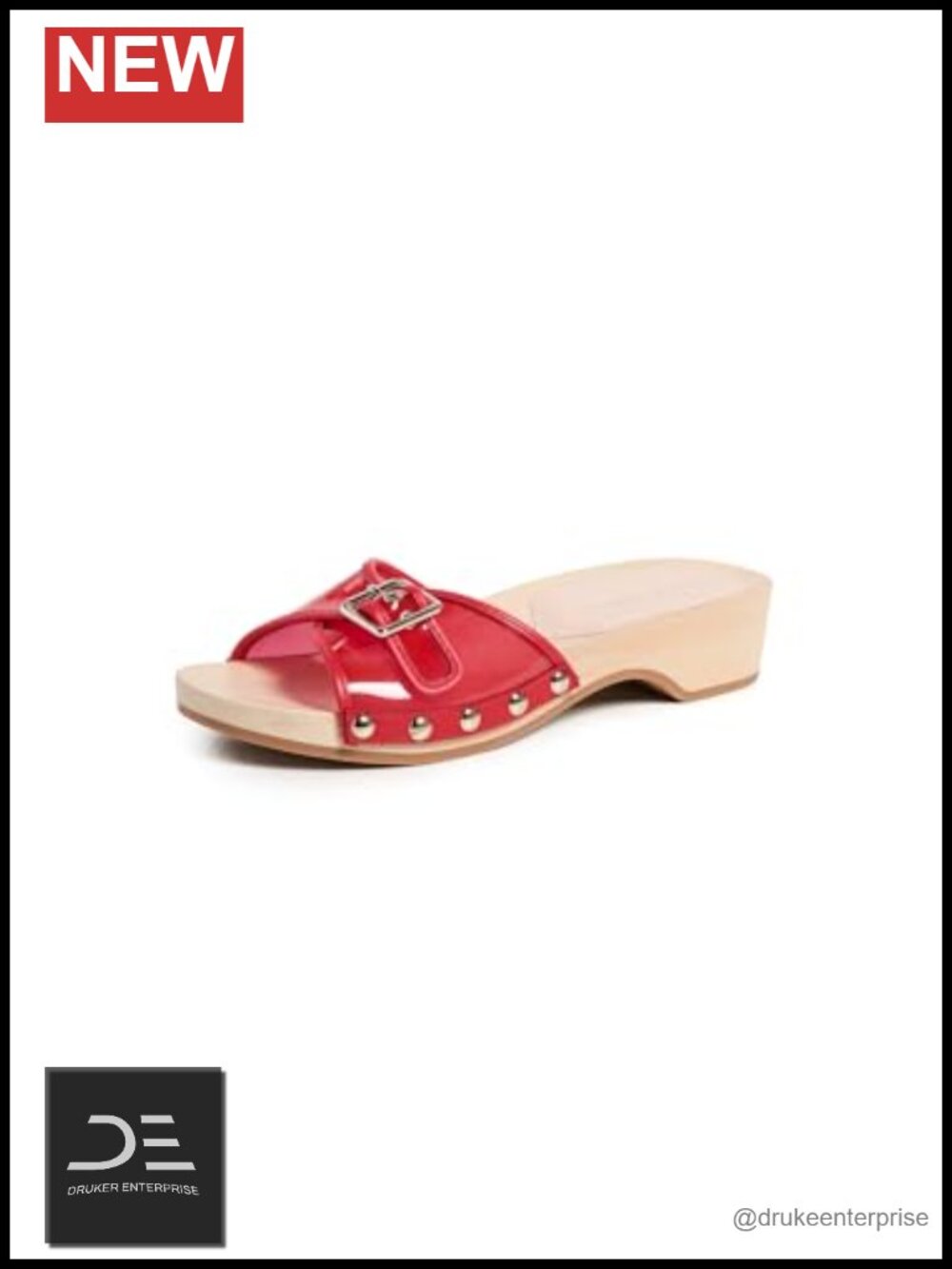 Studded Flat Sandals with Gold-Tone Hardware, Stacked Heel